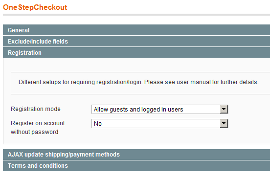 Registration features of OneStepCheckout