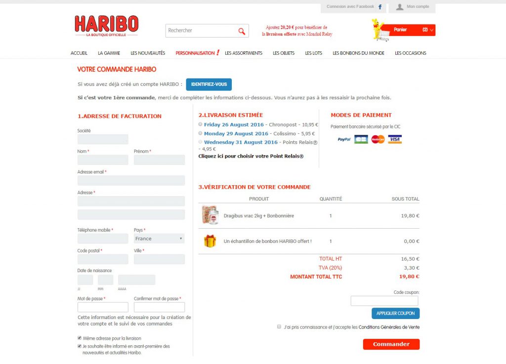 Screenshot of OneStepCheckout at Haribo