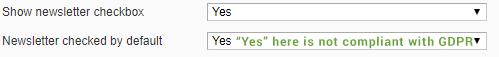 gdpr newsletter setting in the checkout backend
