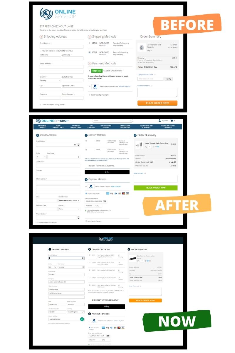 Before and after Magento 2 checkout using One Step Checkout and Hyva