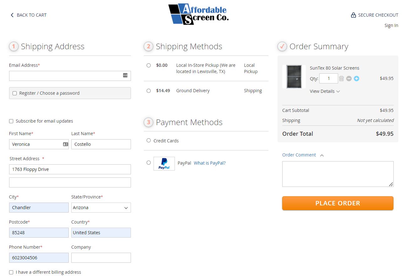 Hyva website USA using OneStepCHeckout for Magent 2